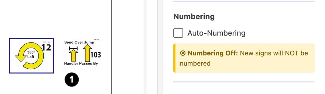Numbering off for unnumbered signs