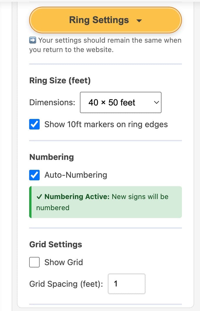 Ring Settings panel